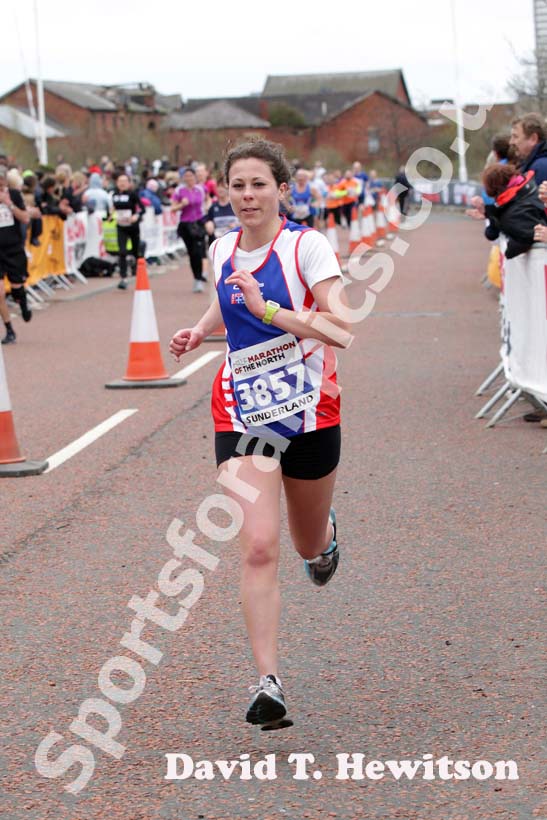 Becky Rigby fnishing 3rd woman in the Half Marathon of the North.